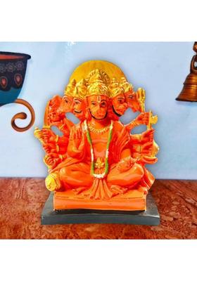 Sbbco Hanuman Ji Statue Murti Marble Finish Hanuman Idol Panchmukhi Hanuman Decorative Showpiece - 15 Cm(Marble Orange)