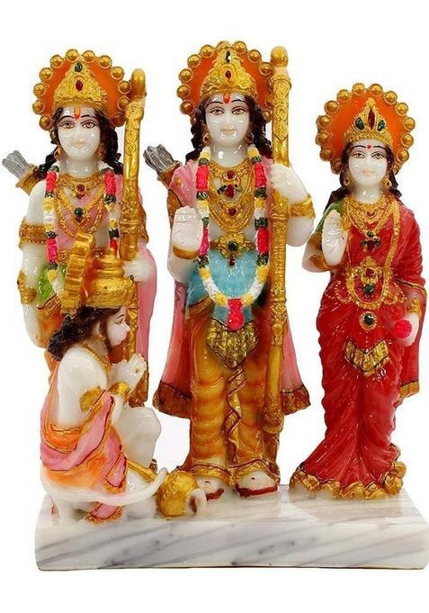 Krishnagallery1 Ram Darbar Marble Statue Murti Lord Ram Darbar Decorative Showpiece - 17 Cm(Marble Multicolor)