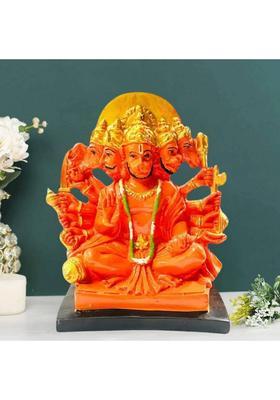 Daridra Bhanjan Orange Resin Panchmukhi Hanuman Ji Murti / Bajrangbali Gift Article Decorative Showpiece - 15 Cm(Marble Orange)