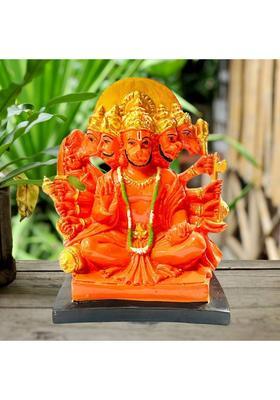 Daridra Bhanjan Blessing Panchmukhi Hanuman Ji Statue For Home Pooja Home Temple Decorative Showpiece - 15 Cm(Marble Orange)