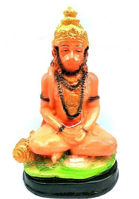 Krishnagallery1 Sitting Hanuman Statue Murti Marble Finish Hanuman Murti Hanuman Ji Murti Ram Darbar (Home Temple Poojan Use Office Temple Use Gifted Sttaue) Decorative Showpiece - 15 Cm(Marble Multicolor)