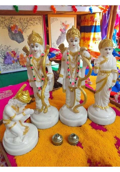 Ani Divine Elegant Ram Darbar Murti Marble Dust Lord Ram Sita Lakshman & Hanuman Idol Decorative Showpiece - 28 Cm(Resin Multicolor)