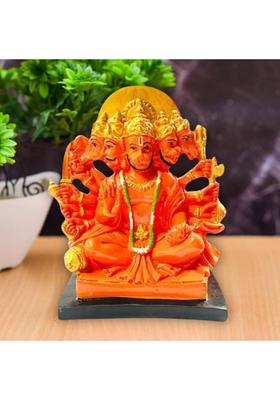 Daridra Bhanjan Hanuman Ji Murti With Gada Balaji Idol For Temple Panchmukhi Hanuman Idol Decorative Showpiece - 15 Cm(Marble Orange)