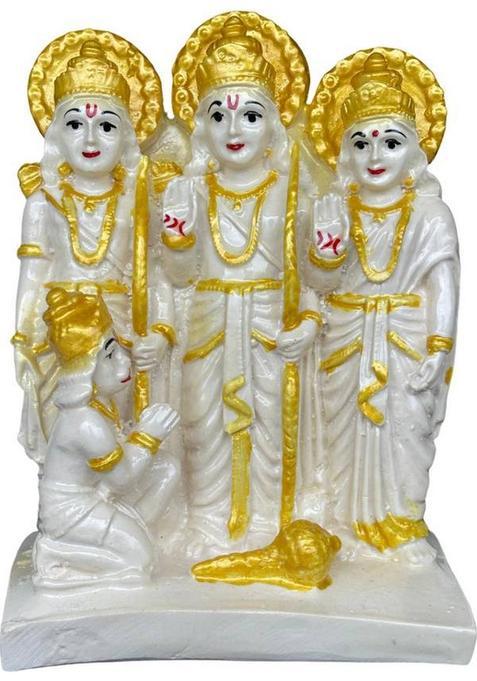 Salvusappsolutions Marble Dust Sri Ram Darbar Idol - (White & Golden4.5X6 Inch) Decorative Showpiece - 15 Cm(Marble White Gold)