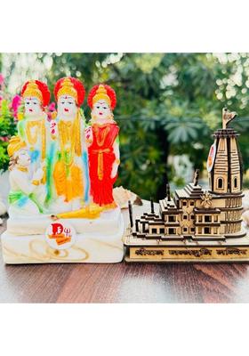 Sanskaari Ayodhya Ram Mandir 3D Model Wooden Temple Ram Darbar Idol Showpiece & Figurine Decorative Showpiece - 13 Cm(Marble Multicolor)