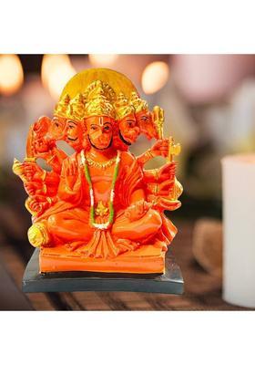 Daridra Bhanjan Panchmukhi Hanuman Ji For Pooja Home Decor & Gifting Decorative Showpiece - 15 Cm(Marble Orange)