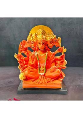 Daridra Bhanjan Panchmukhi Hanuman Ji Statue Murti Marble Finish Hanuman Idol Decorative Showpiece - 15 Cm(Marble Orange)