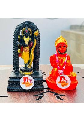 Daridra Bhanjan Hanuman Ji Ki Murti Lord Balaji Bajrangbali Ram Lala Idol Ayodhya Mandir Decorative Showpiece - 10 Cm(Marble Multicolor)