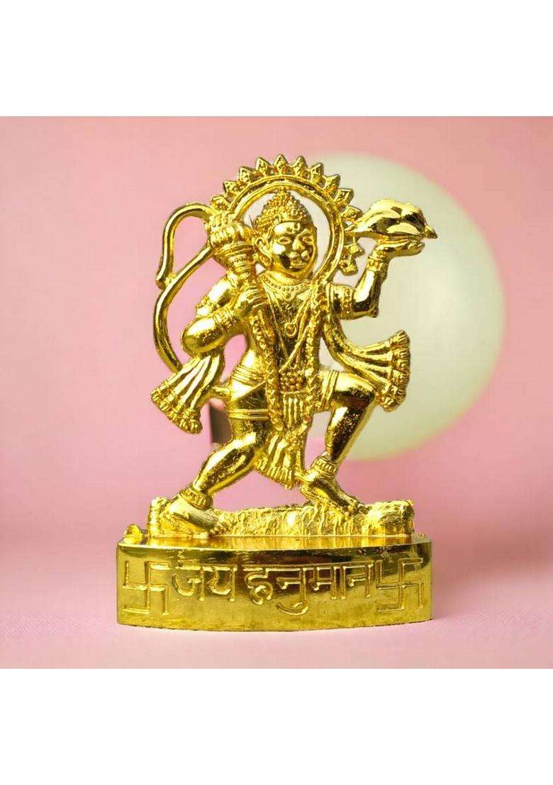 Brajstore Metal Hanuman Ji Murti Bajrangwali Idol For Gift Home And Office Temple Decorative Showpiece - 11 Cm(Aluminium Gold) - Indya