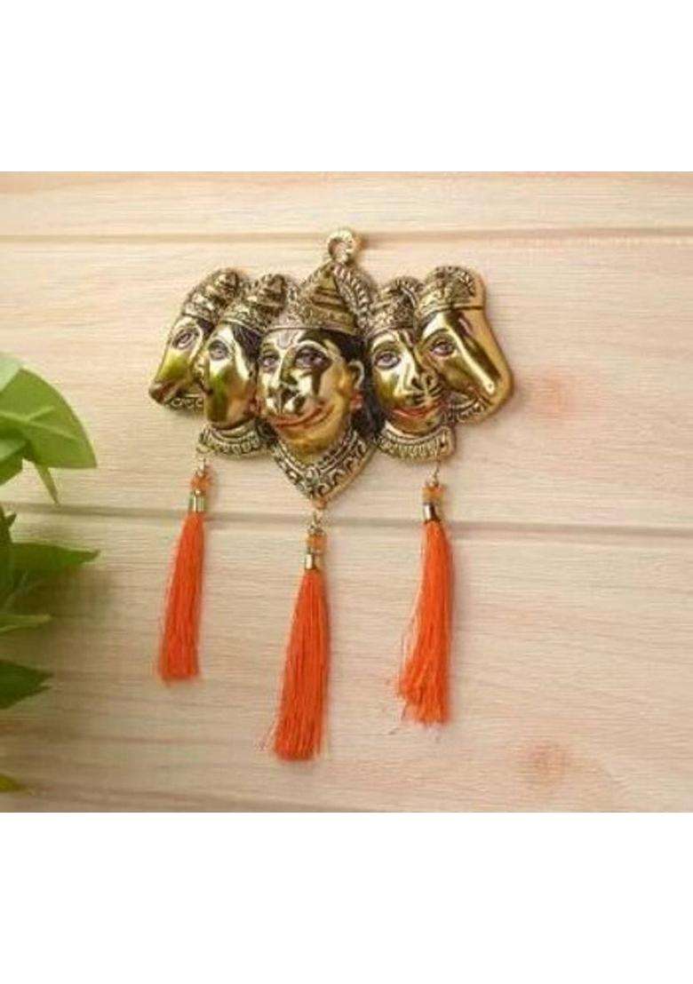 Shiv Tarak Creations Panchmukhi Hanuman Ji Murti For Door Entrance Statue Wall Hanging Decorative Showpiece - 5 Cm(Metal Multicolor) - Indya