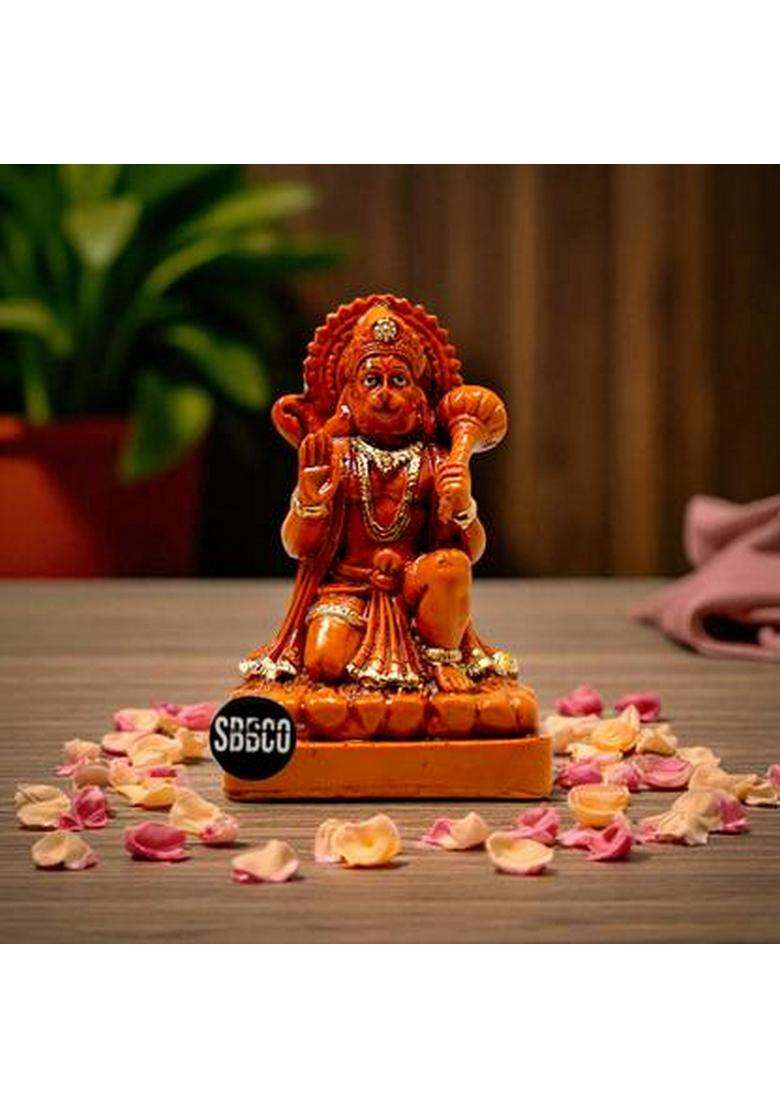 Sbbco Divine Magnet Polyresin Hanuman Ji Idol For Home Temple & Pooja Decorative Showpiece - 10 Cm(Polyresin Brown) - Indya