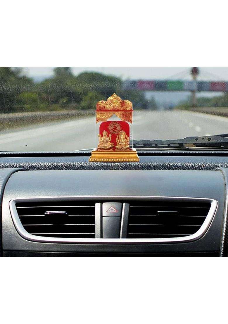 Awesome Craft Golden Lord Ganesh & Maa Lakshmi Acrylic Idol Car Dashboard Office Tabel Decorative Showpiece - 10 Cm(Ceramic Gold) - Indya