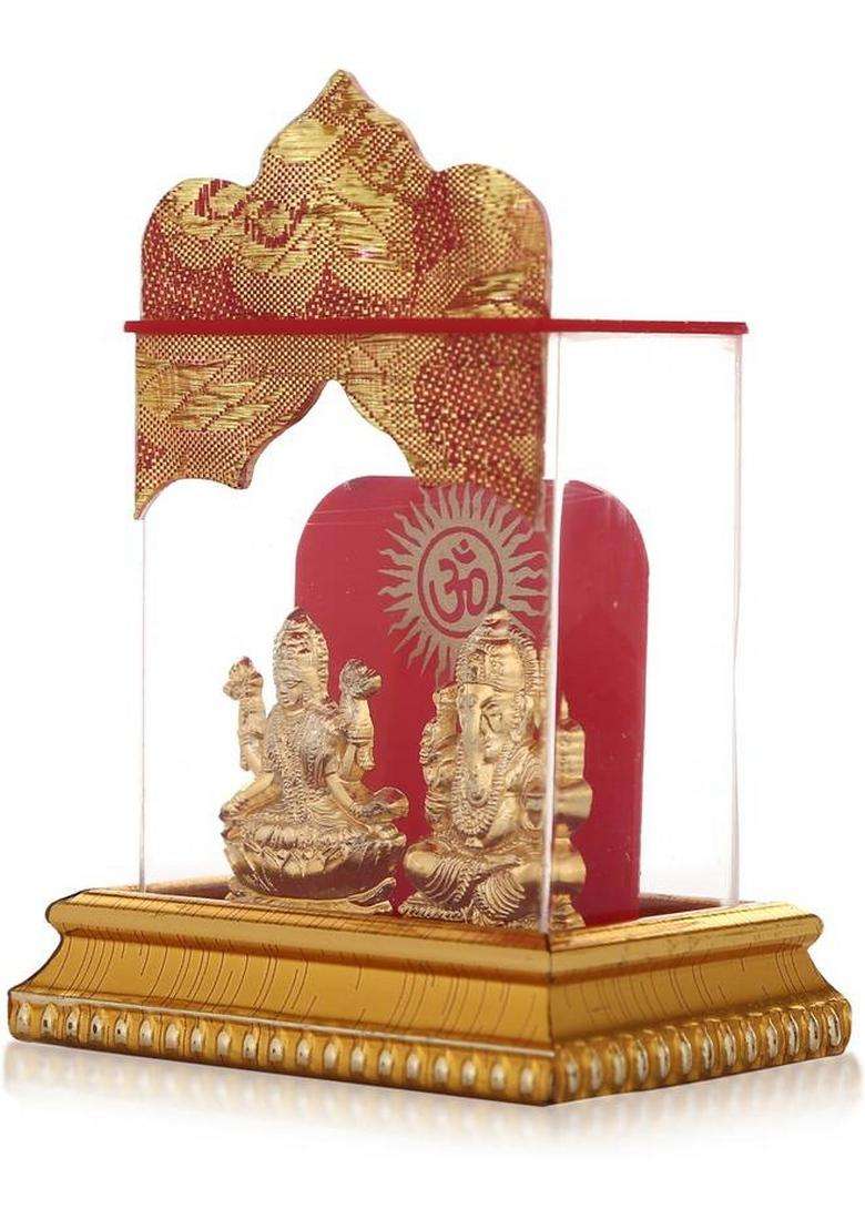 Awesome Craft Golden Lord Ganesh & Maa Lakshmi Acrylic Idol Car Dashboard Office Tabel Decorative Showpiece - 10 Cm(Ceramic Gold) - Indya