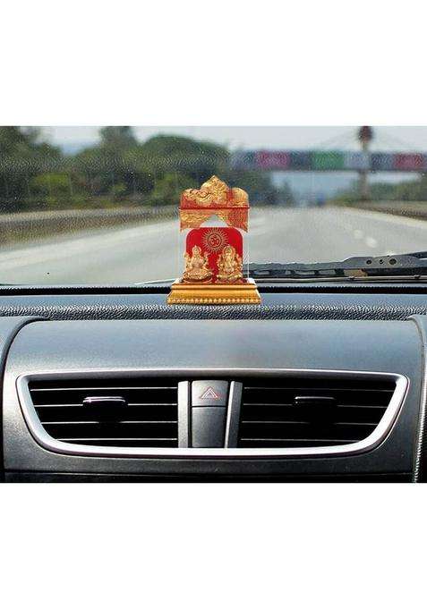 Awesome Craft Golden Lord Ganesh & Maa Lakshmi Acrylic Idol Car Dashboard Office Tabel Decorative Showpiece - 10 Cm(Ceramic Gold)
