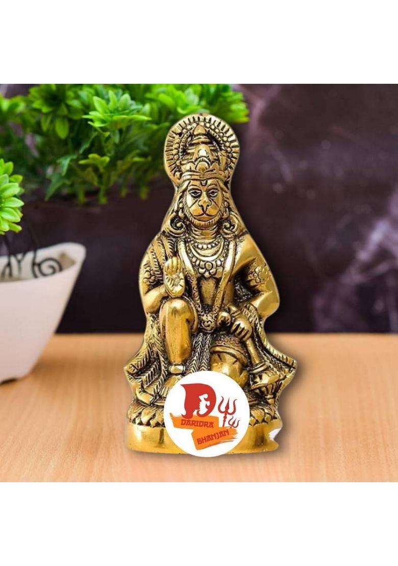 Daridra Bhanjan Hanuman Ji Sankat Mochan Bajrangbali Idol Hanuman Ji Ki Murti Hanuman Idol Decorative Showpiece - 16 Cm(Metal Gold) - Indya