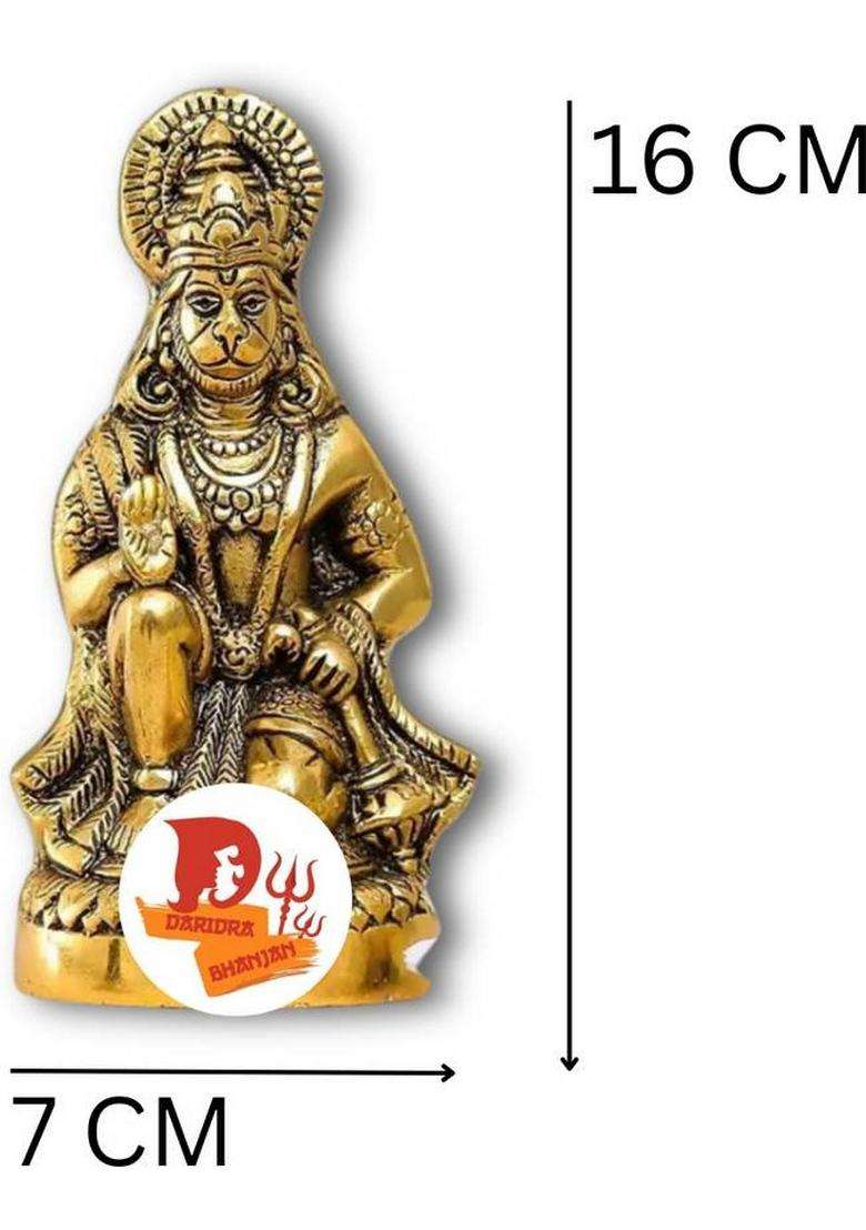Daridra Bhanjan Hanuman Ji Sankat Mochan Bajrangbali Idol Hanuman Ji Ki Murti Hanuman Idol Decorative Showpiece - 16 Cm(Metal Gold) - Indya