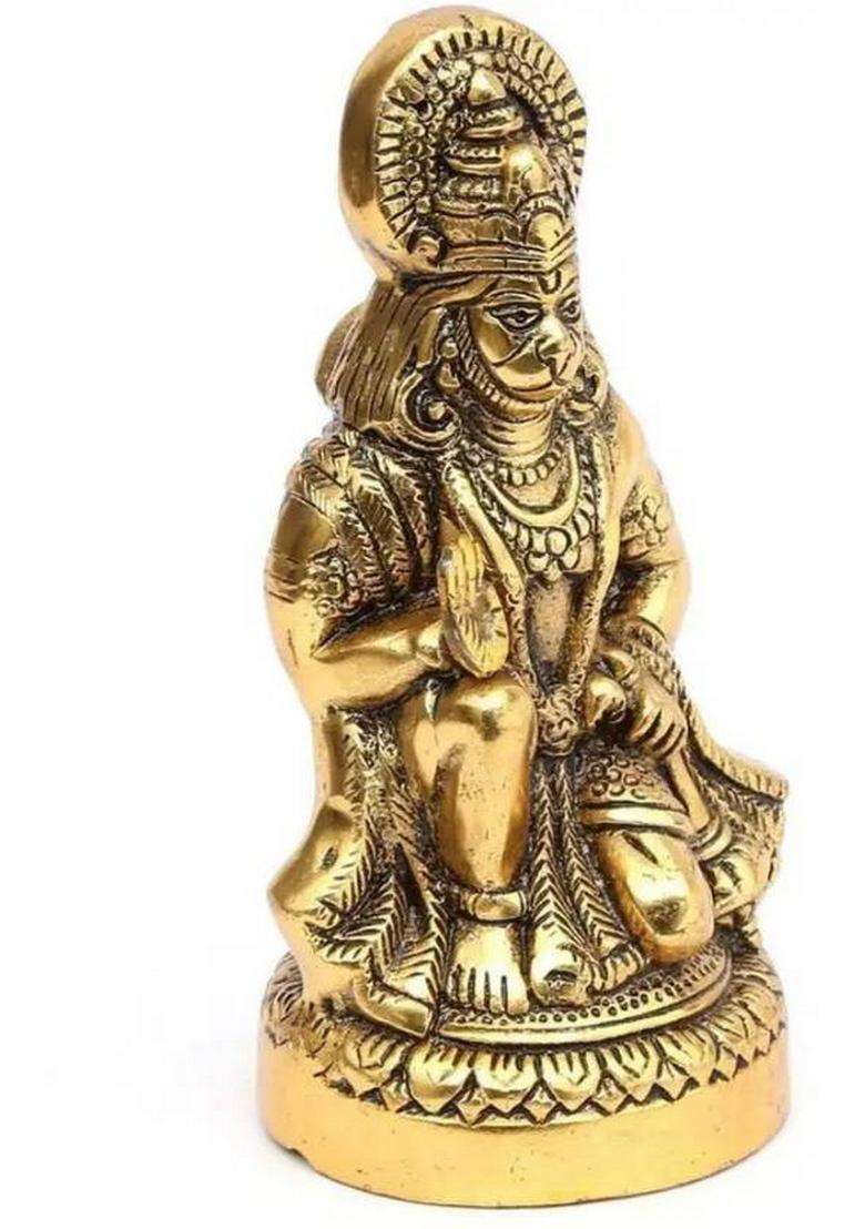 Daridra Bhanjan Hanuman Ji Sankat Mochan Bajrangbali Idol Hanuman Ji Ki Murti Hanuman Idol Decorative Showpiece - 16 Cm(Metal Gold) - Indya