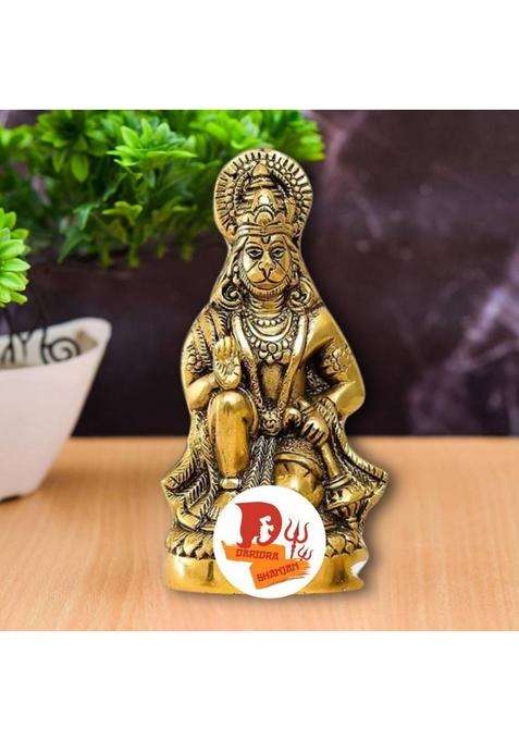 Daridra Bhanjan Hanuman Ji Sankat Mochan Bajrangbali Idol Hanuman Ji Ki Murti Hanuman Idol Decorative Showpiece - 16 Cm(Metal Gold)