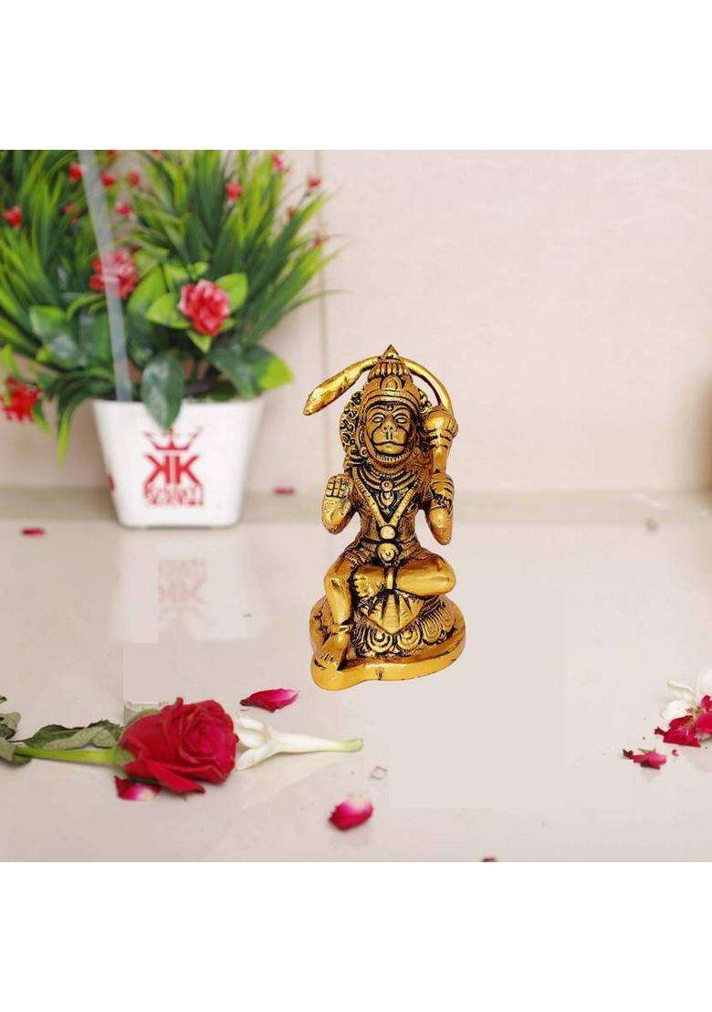 Kridaykraft Hanuman Ji Metal StatueBajrangbali Murti For PoojaReligious Idol Gift Table Decorative Showpiece - 10 Cm(Metal Gold) - Indya