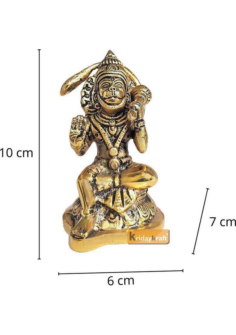 Kridaykraft Hanuman Ji Metal StatueBajrangbali Murti For PoojaReligious Idol Gift Table Decorative Showpiece - 10 Cm(Metal Gold) - Indya