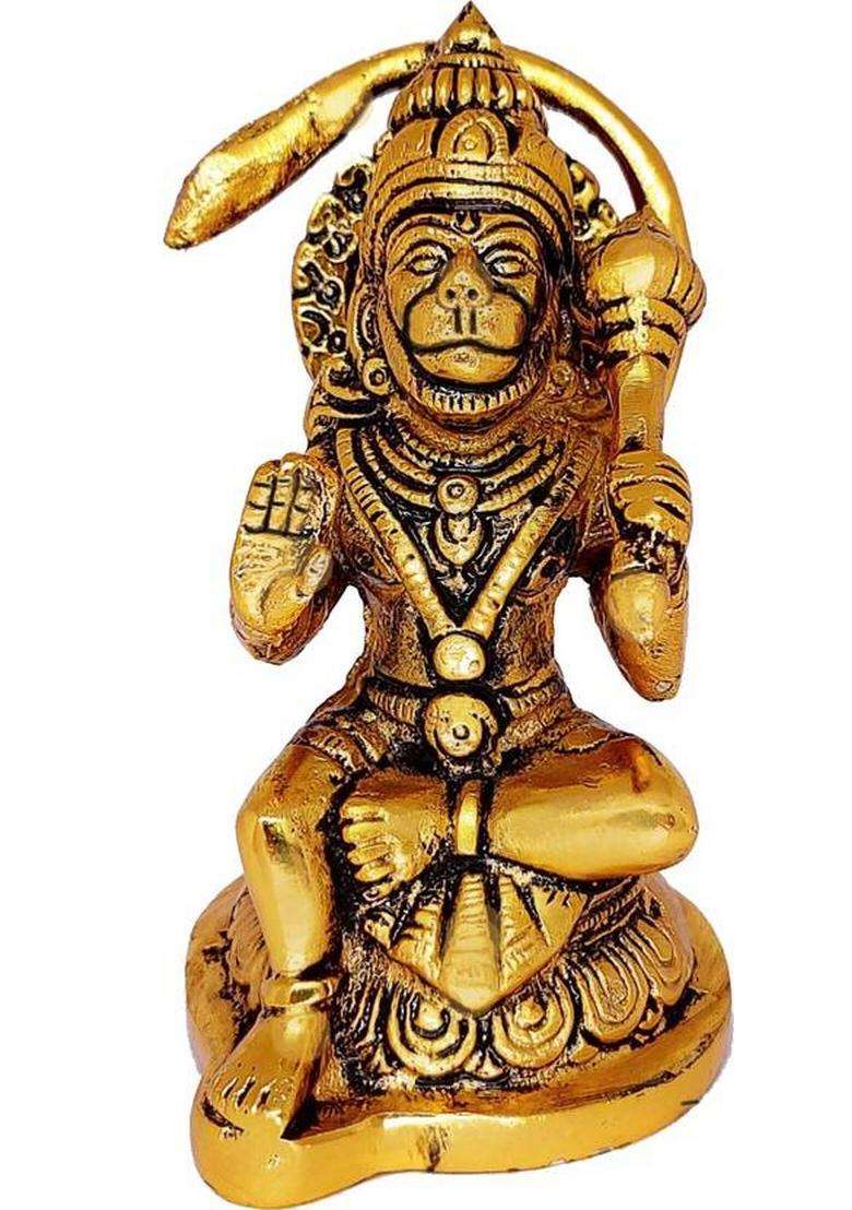 Kridaykraft Hanuman Ji Metal StatueBajrangbali Murti For PoojaReligious Idol Gift Table Decorative Showpiece - 10 Cm(Metal Gold) - Indya