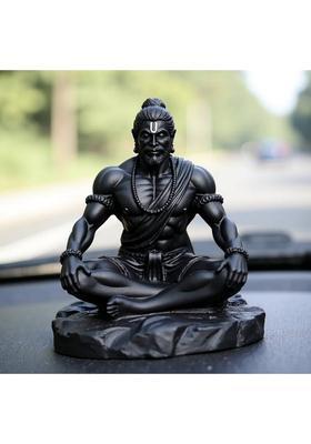 Maanvision Hanuman Ji Dhyan Mudra Sitting Meditation Statue Idol Hanuman Murti Decorative Showpiece - 10 Cm(Resin Black)