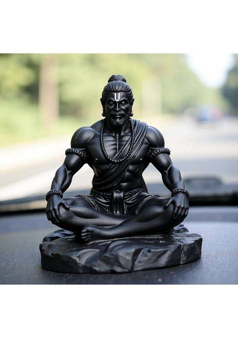 Maanvision Hanuman Ji Dhyan Mudra Sitting Meditation Statue Idol Hanuman Murti Decorative Showpiece - 10 Cm(Resin Black) - Indya