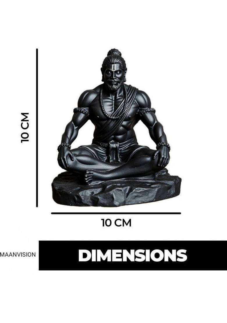 Maanvision Hanuman Ji Dhyan Mudra Sitting Meditation Statue Idol Hanuman Murti Decorative Showpiece - 10 Cm(Resin Black) - Indya