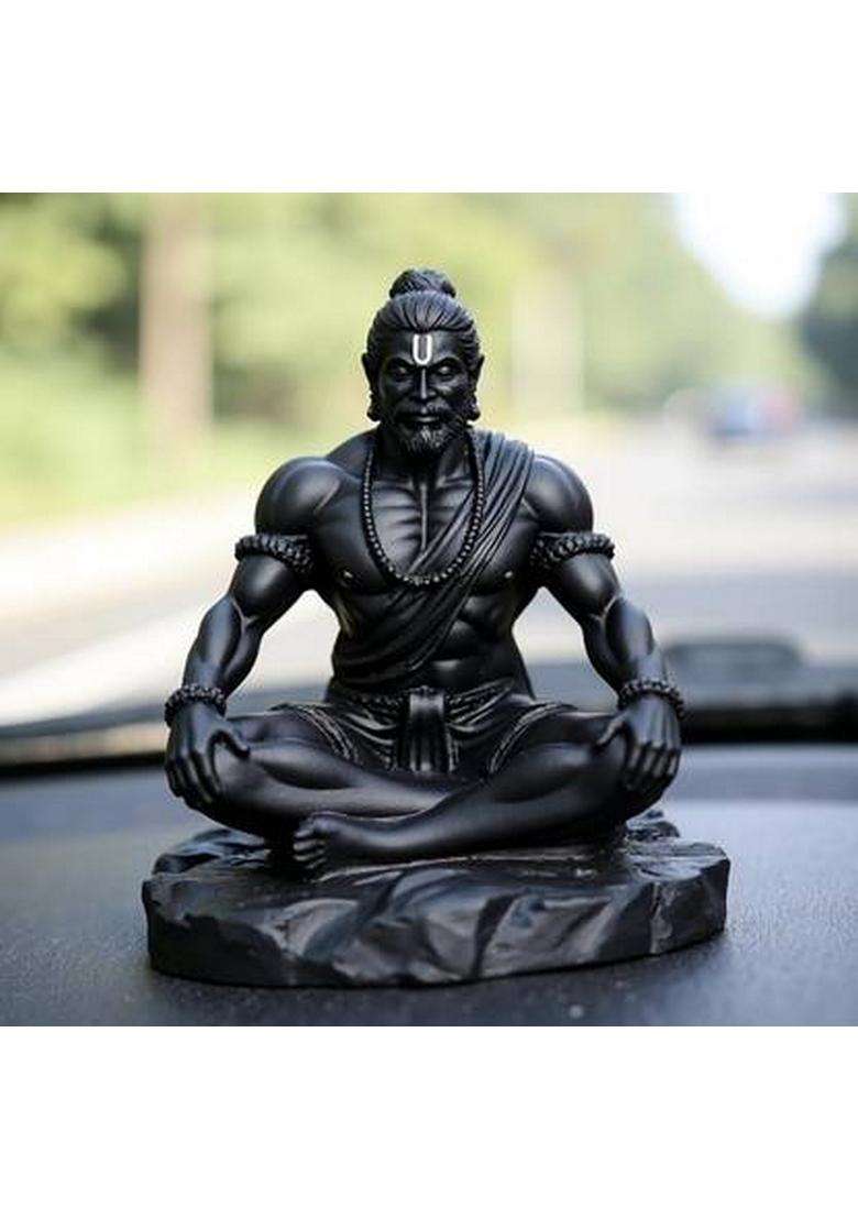 Maanvision Hanuman Ji Dhyan Mudra Sitting Meditation Statue Idol Hanuman Murti Decorative Showpiece - 10 Cm(Resin Black) - Indya