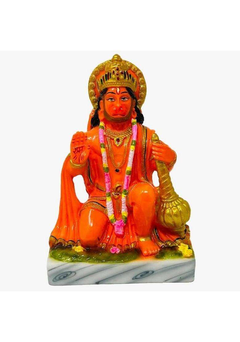 Hubzones Hubzones Marble Dust Lord Mahavir Hanuman Idol God Bajrangbali Statue Decorative Showpiece - 18 Cm(Marble Orange) - Indya