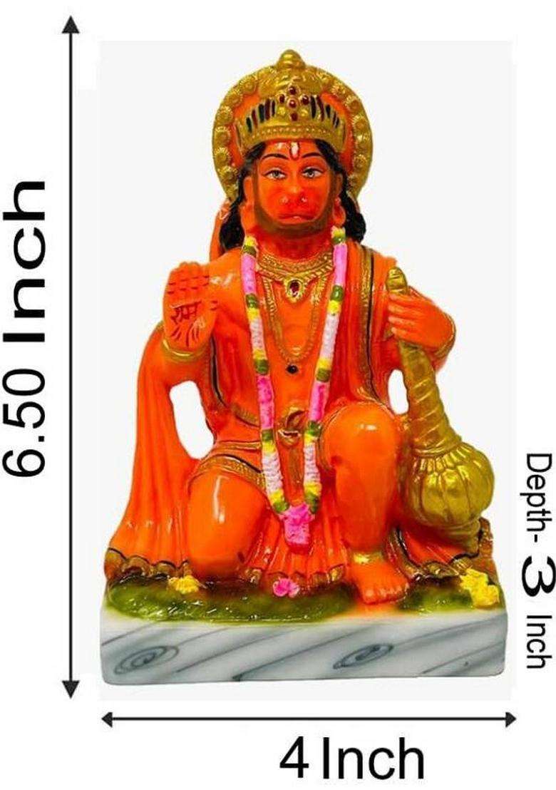 Hubzones Hubzones Marble Dust Lord Mahavir Hanuman Idol God Bajrangbali Statue Decorative Showpiece - 18 Cm(Marble Orange) - Indya