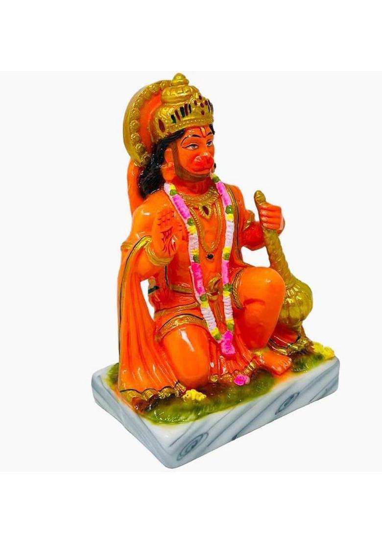 Hubzones Hubzones Marble Dust Lord Mahavir Hanuman Idol God Bajrangbali Statue Decorative Showpiece - 18 Cm(Marble Orange) - Indya