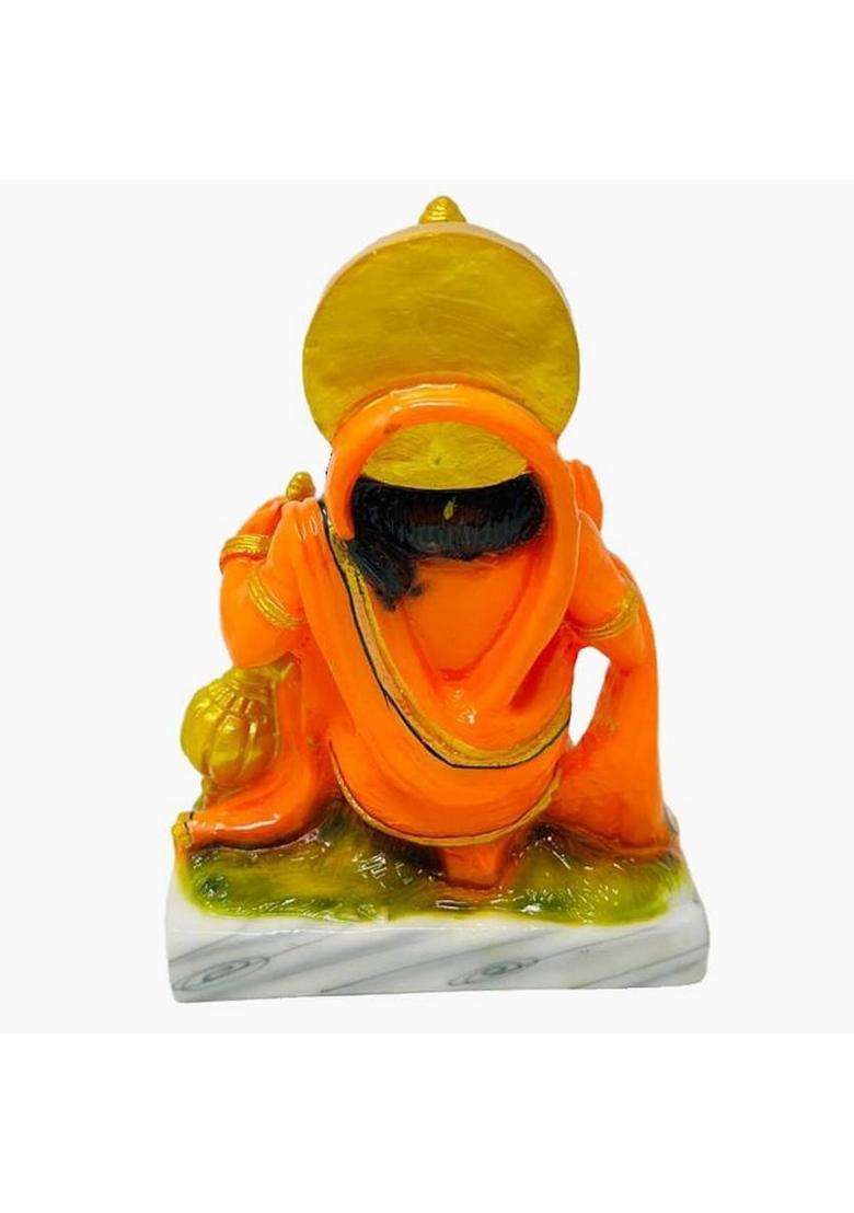 Hubzones Hubzones Marble Dust Lord Mahavir Hanuman Idol God Bajrangbali Statue Decorative Showpiece - 18 Cm(Marble Orange) - Indya