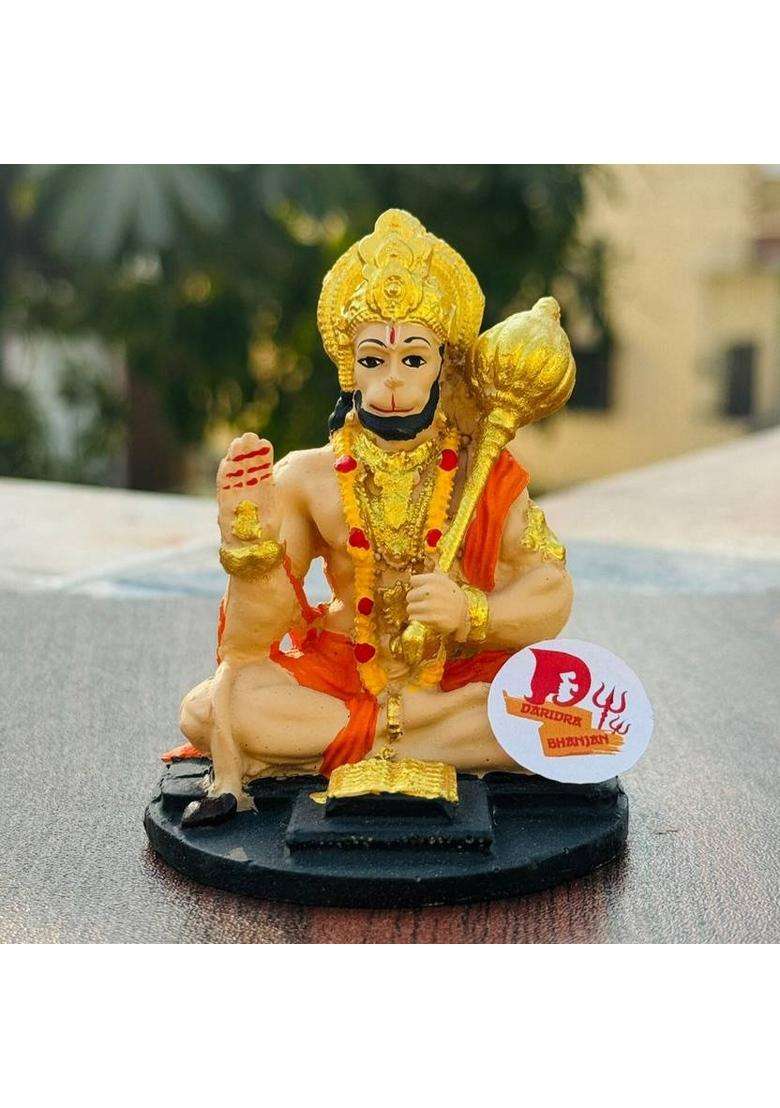 Daridra Bhanjan Hanuman Ji Murti/Bajrangbali Murti Gift Article Hanuman Ji Idol Home Decor Decorative Showpiece - 10 Cm(Resin Multicolor) - Indya