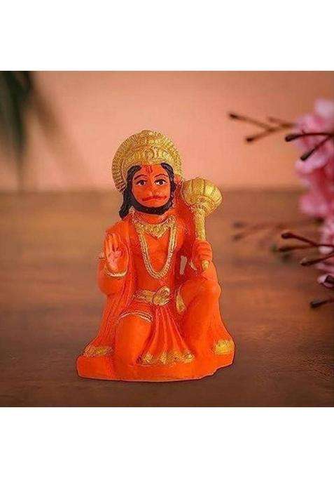 Sanskaari Lord Hanuman Ji Murti For Home DecorIdols For HomeDecoration Items For Car Decorative Showpiece - 10 Cm(Resin Orange)