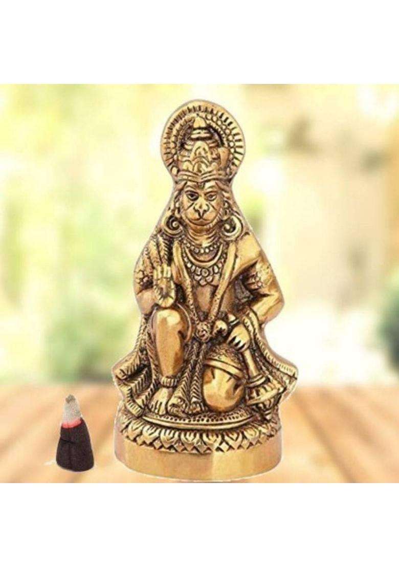 Lotus Rise Hanuman Ji Statue Sitting In Metal Hanuman Ji Idol Bajrangbali Murti Gift Article Decorative Showpiece Decorative Showpiece Decorative Showpiece - 16 Cm(Metal Gold) - Indya
