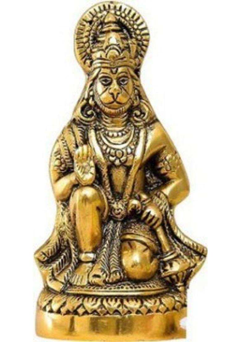 Lotus Rise Hanuman Ji Statue Sitting In Metal Hanuman Ji Idol Bajrangbali Murti Gift Article Decorative Showpiece Decorative Showpiece Decorative Showpiece - 16 Cm(Metal Gold) - Indya