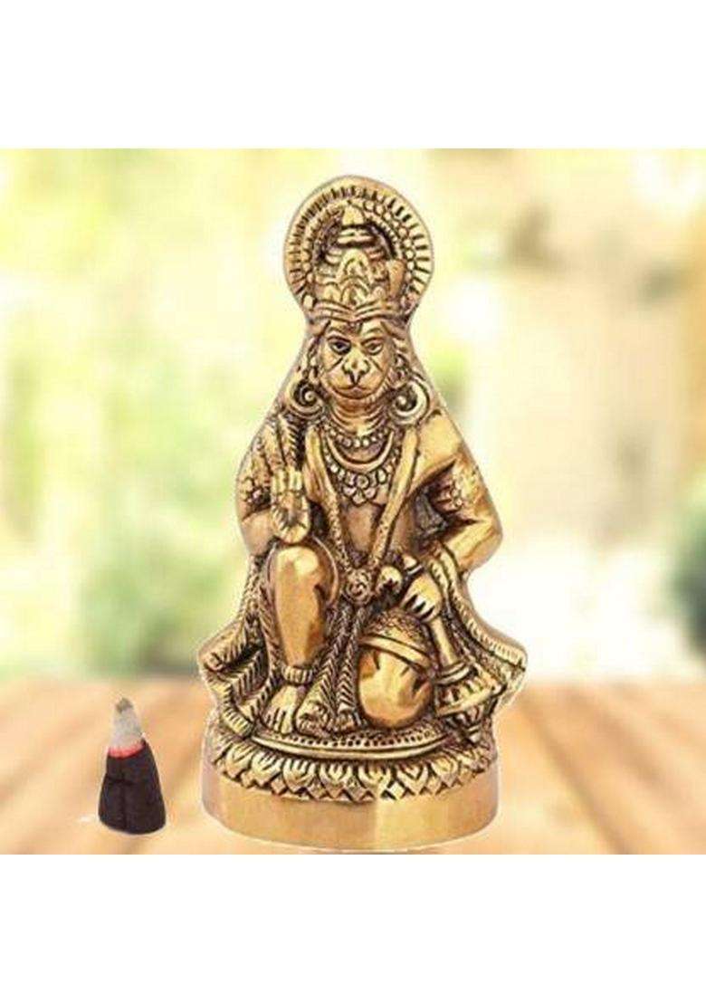 Lotus Rise Hanuman Ji Statue Sitting In Metal Hanuman Ji Idol Bajrangbali Murti Gift Article Decorative Showpiece Decorative Showpiece Decorative Showpiece - 16 Cm(Metal Gold) - Indya