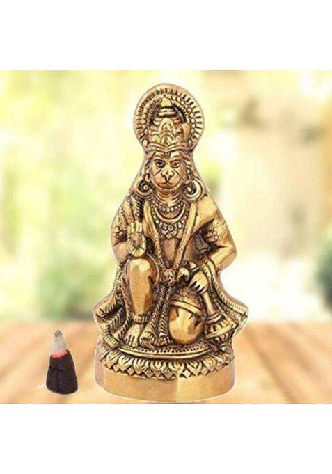 Lotus Rise Hanuman Ji Statue Sitting In Metal Hanuman Ji Idol Bajrangbali Murti Gift Article Decorative Showpiece Decorative Showpiece Decorative Showpiece - 16 Cm(Metal Gold)