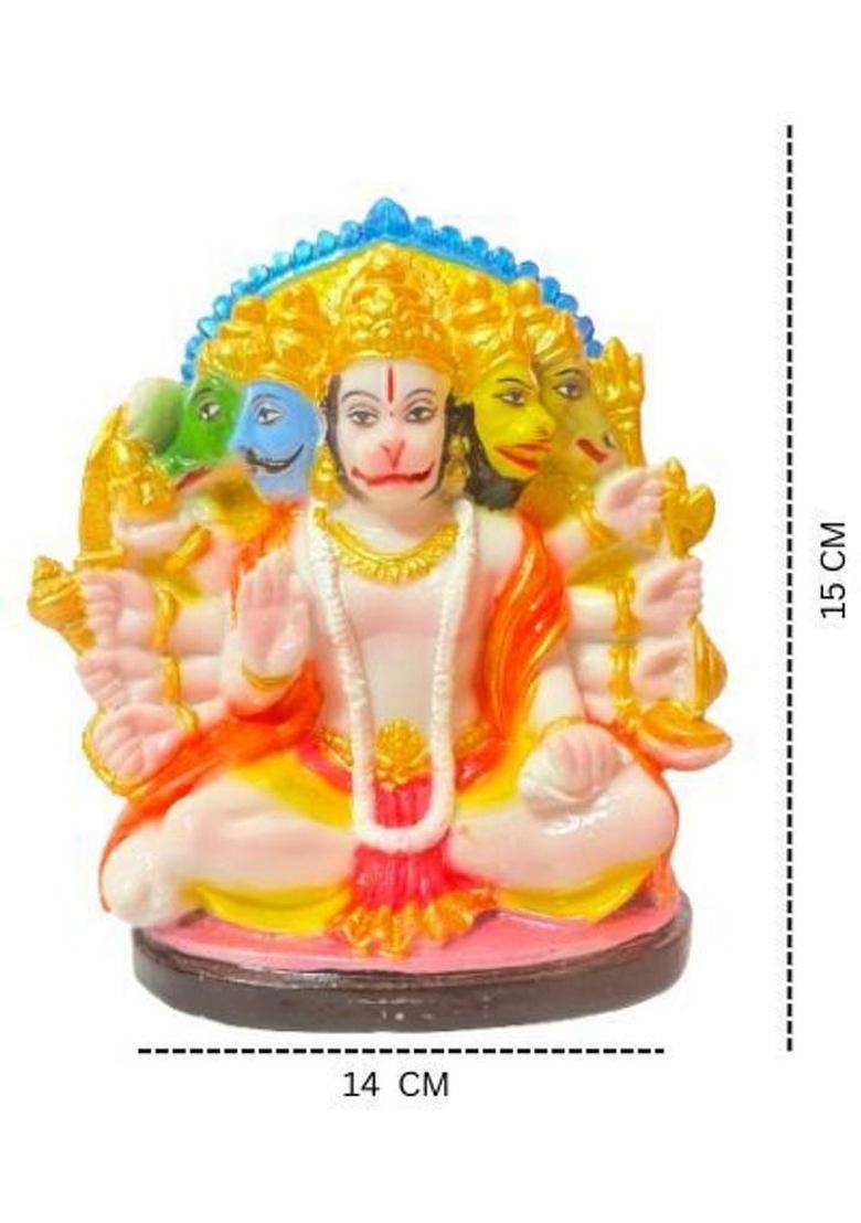 Radha Rani Enterprise Panchmukhi Hanuman Ji Idol Multicolour Decorative Showpiece - 15 Cm(Polyresin Marble Multicolor) - Indya