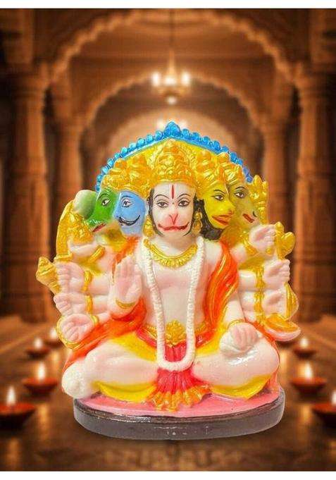 Radha Rani Enterprise Panchmukhi Hanuman Ji Idol Multicolour Decorative Showpiece - 15 Cm(Polyresin Marble Multicolor)