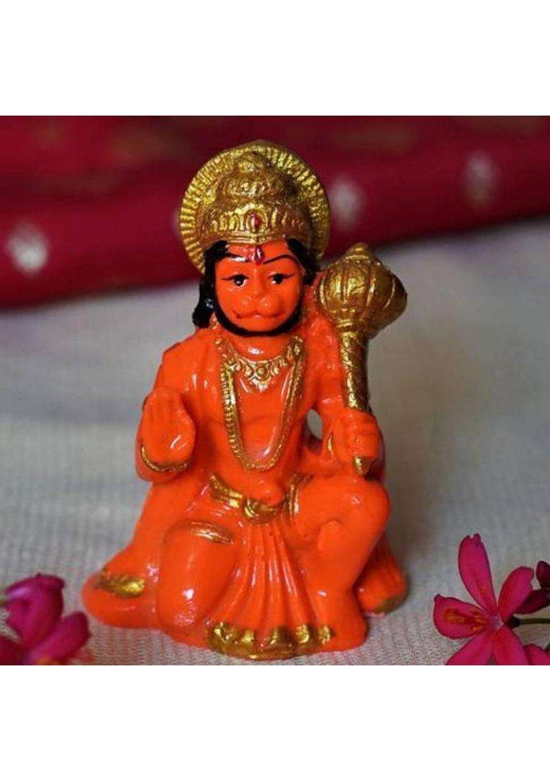 Elitetouch Lord Hanuman Ji Idol Statue Hanuman Idol Bajrangbali Ki Murti Statue Decorative Showpiece - 10 Cm(Resin Orange) - Indya
