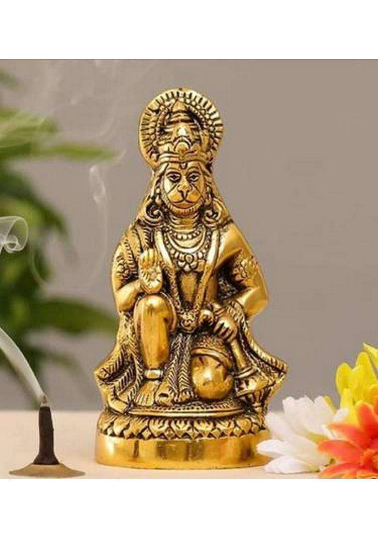 Elitetouch Hanuman Ji Statue Sitting Pawan Putra AlijaIdol Bajrangbali Murti Gift Article Decorative Showpiece - 16.5 Cm(Metal Multicolor) - Indya