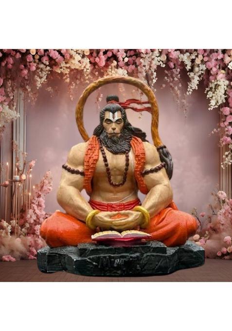 Daridra Bhanjan Bajrang Bali Idol Hanuman Ji Ki Murti Sitting Hanuman Home Decor Temple Decorative Showpiece - 12 Cm(Resin Multicolor)