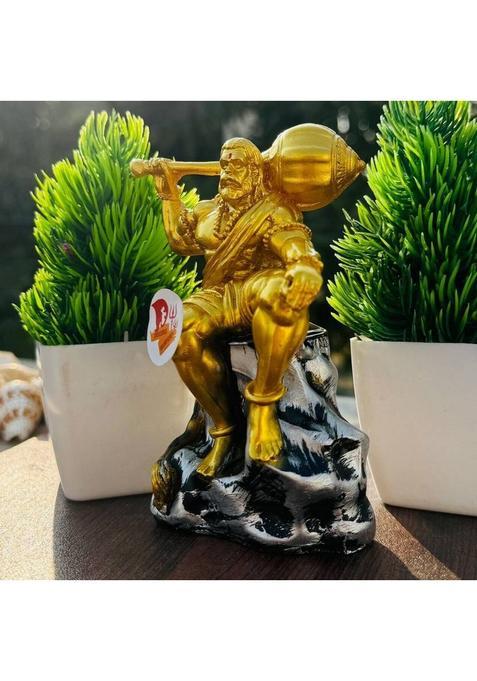 Daridra Bhanjan Hanuman Ji Idol/Sitting Hanuman Hanuman Murti For Pooja Home Decor Decorative Showpiece - 12 Cm(Resin Gold)