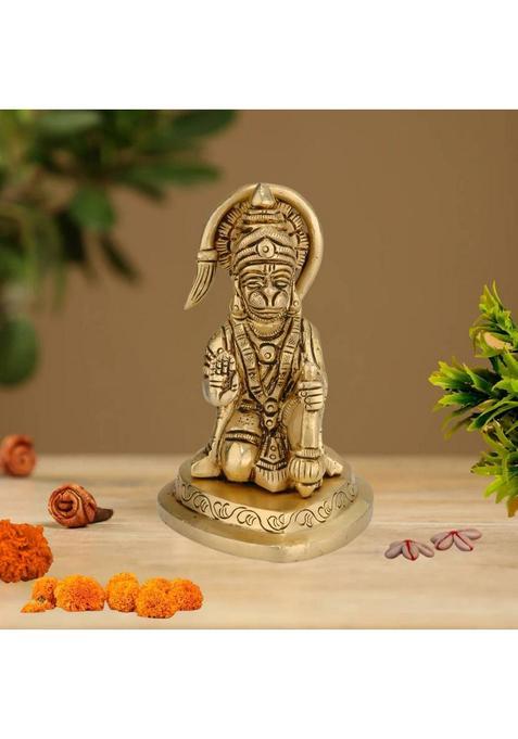 Gv Decor Brass Hanuman Ji Murti Bajrangbali MurtiGift Article Pawan Putra Decorative Showpiece - 9.8 Cm(Brass Gold)