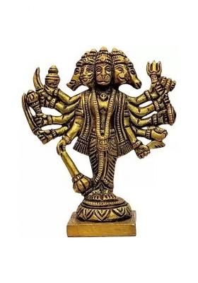 Shri Astha Vinayak Panchmukhi Hanuman Ji 9.5 Cm Religious Idol & Figurine (Brass Gold) Decorative Showpiece - 10 Cm(Brass Gold)