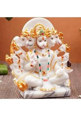 Mntoshcum Lord Panchmukhi Hanuman Ji Murti Home Decor Murti Idol ( Size - 6Inch) Decorative Showpiece - 15.4 Cm(Marble White)