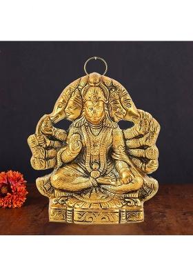 Kitlyn Panchmukhi Hanuman Ji Murti / 5 Mukhi Hanuman/Panchmukhi Hanuman Ji Wall Hanging Decorative Showpiece - 12 Cm(Brass Gold)