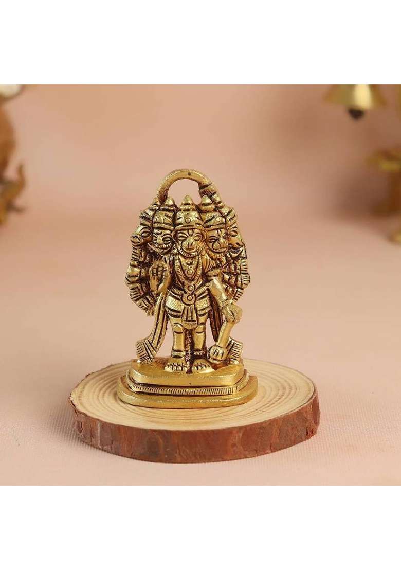The Spiritual Living Brass Panchmukhi Hanuman Idol Panch Mukhi Hanuman Ji For Car Dashboard Vastu Decorative Showpiece - 6.35 Cm(Brass Gold) - Indya